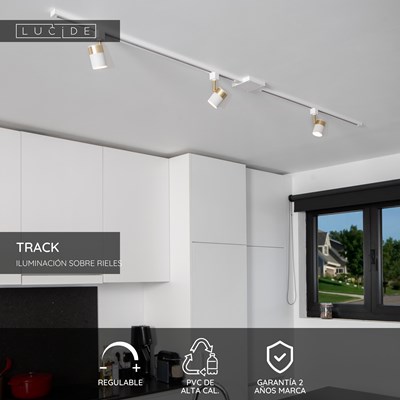 Lucide TRACK Alimentador - Sistema de carril monofásico / Iluminación con rieles - Simple/Doble - Blanco (Extensión)